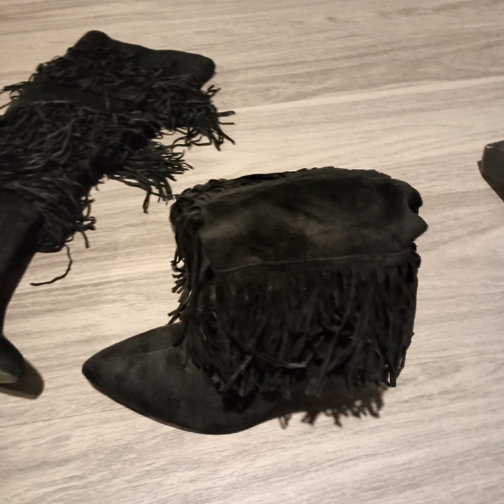 Lulu's Black Fringe Knee-High Boots - Picture 10 of 14